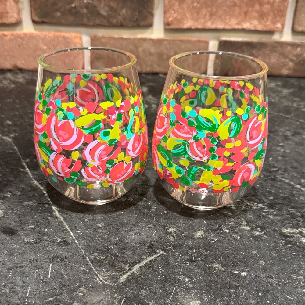 Lilly Pulitzer Tulip Pattern Stemless Glasses - Plastic